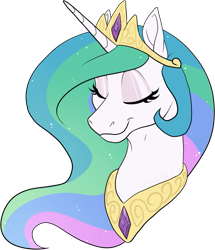 Size: 771x895 | Tagged: safe, artist:mythpony, imported from derpibooru, princess celestia, alicorn, pony, bust, eyes closed, female, mare, portrait, simple background, smiling, solo, transparent background