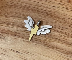 Size: 2048x1714 | Tagged: safe, artist:selenophile, imported from derpibooru, gold, irl, jewelry, pendant, photo, silver, traditional art, wonderbolts, wonderbolts logo