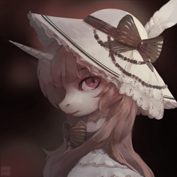 Size: 1280x1280 | Tagged: safe, artist:rvsd, imported from derpibooru, oc, oc only, pony, unicorn, bowtie, bust, clothes, commission, female, hat, horn, mare, portrait, solo