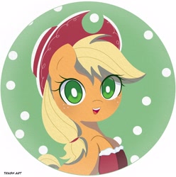 Size: 2028x2048 | Tagged: safe, artist:eltrash_art6, imported from derpibooru, applejack, earth pony, pony, applejack's hat, blushing, boots, christmas, clothes, cowboy hat, cute, female, freckles, hat, holiday, icon, jackabetes, mare, open mouth, shoes, solo, winter outfit