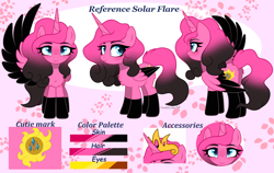 Size: 3408x2148 | Tagged: safe, artist:2pandita, imported from derpibooru, oc, oc:solar flare, alicorn, pony, female, mare, reference sheet, solo