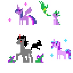 Size: 1024x1024 | Tagged: safe, artist:tingsan, imported from derpibooru, king sombra, spike, starlight glimmer, twilight sparkle, alicorn, dragon, pony, unicorn, digital art, female, fire, fire breath, horn, male, mare, pixel art, stallion, twilight sparkle (alicorn)