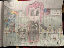 Size: 4032x3024 | Tagged: safe, artist:mvandybrony2k12, imported from derpibooru, pinkie pie, rainbow dash, basketball, dwayne wade, goofy, lebron james, miami heat, mickey mouse, milwaukee bucks, nba, sports