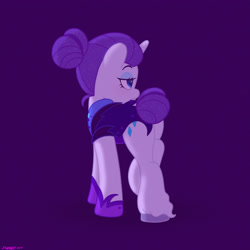 Size: 2480x2480 | Tagged: safe, artist:starburstuwu, imported from derpibooru, rarity, pony, unicorn, alternate hairstyle, alternate timeline, butt, female, hair bun, high res, horn, lidded eyes, mare, my little pony, night maid rarity, nightmare takeover timeline, plot, purple background, rearity, simple background, solo, tail, tail bun