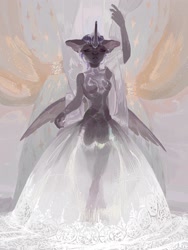 Size: 1620x2160 | Tagged: safe, artist:yanisfucker, imported from derpibooru, princess luna, alicorn, anthro, cat, hybrid, clothes, dress, ear piercing, earring, female, jewelry, piercing, regalia, solo, species swap