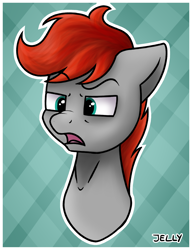 Size: 2300x3000 | Tagged: safe, artist:jellysketch, imported from derpibooru, oc, oc only, oc:cherry feather (pony), pegasus, pony, angry, bust, confused, eyebrows, eyebrows visible through hair, female, head shot, high res, mare, open mouth, outline, pegasus oc, portrait, simple background, solo, white outline, wings