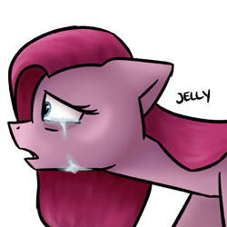 Size: 3000x3000 | Tagged: safe, artist:jellysketch, imported from derpibooru, pinkie pie, earth pony, pony, crying, female, high res, mare, open mouth, pinkamena diane pie, profile, sad, side view, simple background, solo, teary eyes, white background