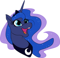 Size: 901x872 | Tagged: safe, artist:mythpony, imported from derpibooru, princess luna, alicorn, pony, bust, cute, female, lunabetes, mare, open mouth, open smile, portrait, simple background, smiling, solo, transparent background