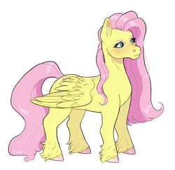 Size: 1500x1460 | Tagged: safe, artist:lululaozi, imported from derpibooru, fluttershy, pegasus, pony, colored hooves, female, frown, hooves, mare, simple background, solo, unshorn fetlocks, white background