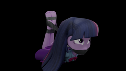 Size: 3840x2160 | Tagged: safe, alternate angle, alternate version, artist:ennddy, imported from derpibooru, twilight sparkle, human, equestria girls, 3d, angry, barefoot, black background, bondage, bound and gagged, clothes, damsel in distress, feet, feet tied, female, gag, hands behind back, high res, hogtied, kidnapped, simple background, skirt, solo, tape, tape bondage, tape gag, tied up