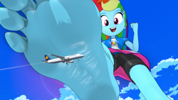 Size: 3840x2160 | Tagged: safe, artist:yeyesreal, imported from derpibooru, rainbow dash, human, equestria girls, 3d, close-up, day, feet, female, fetish, foot fetish, giant human, giantess, macro, plane, soles, solo, toes