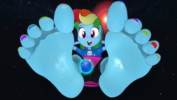 Size: 3840x2160 | Tagged: safe, artist:yeyesreal, imported from derpibooru, rainbow dash, human, equestria girls, earth, feet, fetish, foot fetish, nail polish, rainbow toenails, soles, space, toenail polish, toenails, toes, wiggling toes