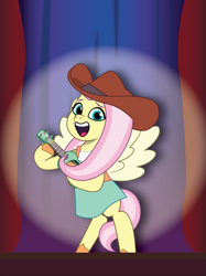 Size: 1133x1512 | Tagged: safe, artist:prixy05, imported from derpibooru, fluttershy, pegasus, pony, bipedal, cowboy hat, female, g5, hat, mare, musical instrument, my little pony: tell your tale, solo, tell your tale style, ukulele