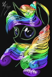 Size: 320x480 | Tagged: safe, artist:yanisfucker, imported from derpibooru, oc, oc only, pony, unicorn, black background, bust, female, horn, mare, multicolored hair, portrait, rainbow hair, simple background, solo