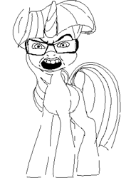 Size: 657x859 | Tagged: safe, anonymous artist, imported from twibooru, twilight sparkle, pony, unicorn, angry, female, glasses, image, jakified, mare, open mouth, png, simple background, sketch, soyjak, white background