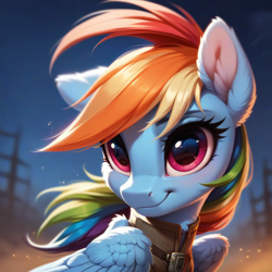 Size: 1024x1024 | Tagged: safe, imported from derpibooru, rainbow dash, pegasus, pony, ai content, ai generated, clothes, generator:pony diffusion v6 xl, generator:stable diffusion, outdoors, prompter:teonanakatle, solo