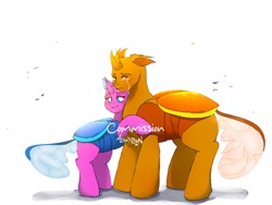 Size: 2048x1536 | Tagged: safe, artist:mikkybun, imported from derpibooru, oc, oc only, changedling, changeling, commission, crying, duo, hug, simple background, white background