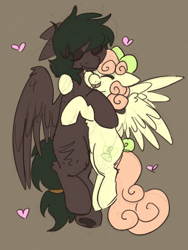 Size: 768x1024 | Tagged: safe, artist:php193, imported from derpibooru, oc, oc only, oc:soft sonance, oc:stormchaser, pegasus, couple, cuddling, cute, duo, duo male and female, female, male, mare, stallion, straight