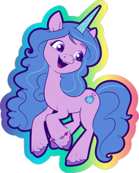 Size: 1475x1832 | Tagged: safe, imported from derpibooru, izzy moonbow, pony, unicorn, bracelet, female, g5, g5 brand assets, horn, jewelry, mare, official, open mouth, open smile, rainbow outline, simple background, smiling, solo, transparent background, unshorn fetlocks