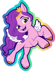 Size: 1416x1818 | Tagged: safe, imported from derpibooru, pipp petals, pegasus, pony, female, g5, g5 brand assets, mare, official, open mouth, open smile, rainbow outline, simple background, smiling, solo, spread wings, transparent background, wings