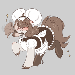 Size: 2500x2500 | Tagged: safe, artist:bananasplitedy, imported from derpibooru, oc, oc only, oc:bananasplitedy, pony, unicorn, apron, blushing, bow, bucktooth, clothes, dress, duster, freckles, glasses, horn, maid, ribbon, sketch, socks, stockings, thigh highs, unicorn oc