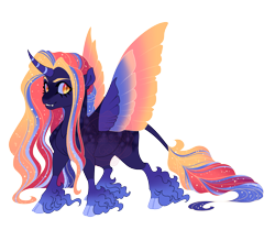 Size: 4300x3600 | Tagged: safe, artist:gigason, imported from derpibooru, oc, oc:sundown palette, alicorn, pony, cloven hooves, colored wings, female, magical lesbian spawn, mare, multicolored wings, offspring, parent:luster dawn, parent:nightmare moon, simple background, solo, transparent background, unshorn fetlocks, wings