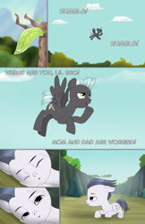 Size: 1989x3072 | Tagged: safe, artist:anonymousandrei, derpibooru exclusive, imported from derpibooru, rumble, thunderlane, pegasus, pony, comic:rumble and the tree of harmony, brothers, colt, comic, everfree forest, flying, foal, male, outdoors, ravine, siblings, stallion