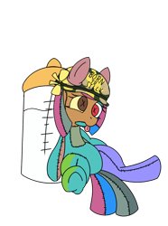 Size: 2080x2800 | Tagged: safe, artist:anonymous, imported from twibooru, oc, oc only, oc:silly stuffing, object pony, original species, plush pony, pony, art pack:born to silly, art pack:born to silly: an unbridled celebration of life, /mlp/, 4chan, born to silly, female, filly, helmet, image, milk bottle, plushie, png, ponified, ragdoll, seams, simple background, solo, transparent background, underhoof