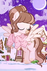 Size: 1220x1822 | Tagged: safe, artist:cstrawberrymilk, imported from derpibooru, oc, oc:strawberry milk, pegasus, pony, clothes, eyes closed, female, mare, night, solo, sweater