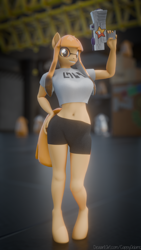 Size: 2160x3840 | Tagged: safe, artist:cappyadams, imported from derpibooru, anthro, earth pony, pony, 3d, blender, blender eevee, breasts, clothes, crossover, female, hooves, inkling girl, nintendo, ponified, short shirt, shorts, solo, splatoon, splattershot, watermark