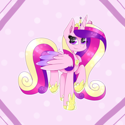 Size: 2000x2000 | Tagged: safe, artist:kathepart, imported from derpibooru, princess cadance, alicorn, clothes, collar, crown, cute, jewelry, looking at you, regalia, shoes, simple background, solo, wings