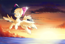 Size: 1280x854 | Tagged: safe, artist:natanvok, imported from derpibooru, songbird serenade, pegasus, pony, my little pony: the movie, bow, female, flying, hair bow, mare, smiling, solo, unshorn fetlocks