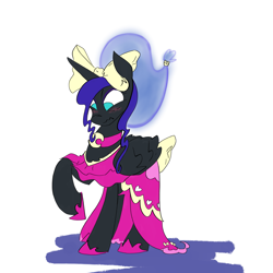 Size: 3607x3600 | Tagged: safe, artist:ponny, imported from derpibooru, nightmare moon, alicorn, pony, bow, clothes, dress, hair bow, nose wrinkle, scrunchy face, simple background, solo, tail, tail bow, white background