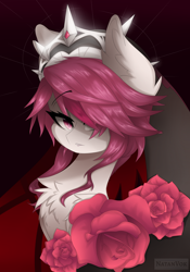 Size: 3500x5000 | Tagged: safe, artist:natanvok, imported from derpibooru, pony, chest fluff, crown, female, flower, genshin impact, jewelry, mare, ponified, regalia, rosaria (genshin impact), rose, solo