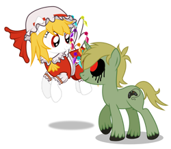 Size: 959x833 | Tagged: safe, artist:masem, imported from derpibooru, pegasus, pony, unicorn, ben drowned, crossover, duo, female, flandre scarlet, horn, male, mare, ponified, simple background, stallion, touhou, transparent background