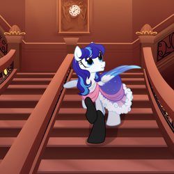 Size: 3000x3000 | Tagged: safe, artist:nika-rain, imported from derpibooru, oc, oc:snowflake flower, pegasus, pony, blue eyes, blue mane, clothes, commission, dress, show accurate, solo, vector