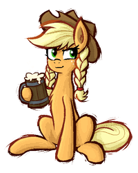 Size: 494x616 | Tagged: safe, artist:daze, imported from derpibooru, applejack, earth pony, pony, drink, female, mare, sitting, solo