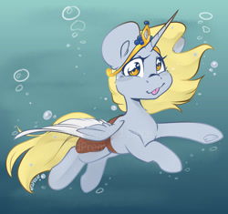 Size: 2000x1878 | Tagged: safe, artist:midnightpremiere, imported from derpibooru, derpy hooves, alicorn, pony, alicornified, bag, bubble, crown, cute, derpabetes, derpicorn, female, jewelry, looking at you, mare, race swap, regalia, saddle bag, smiling, smiling at you, solo, swimming, tongue out, underwater, water