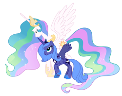 Size: 3947x3094 | Tagged: safe, artist:alicesponycorner, imported from derpibooru, princess celestia, princess luna, alicorn, pony, accessory, adobe, clothes, concave belly, crown, duo, female, flowing hair, flowing mane, flowing tail, grief, height difference, hug, indoors, jewelry, light, moon, raised hoof, regalia, regret, s1 luna, sad, show accurate, siblings, simple background, sisters, slender, spread wings, tail, tall, thin, transparent background, winghug, wings, young luna