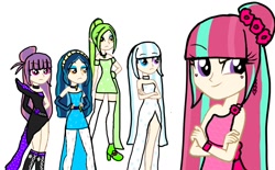 Size: 1024x634 | Tagged: safe, artist:loula, imported from derpibooru, indigo zap, lemon zest, sour sweet, sugarcoat, sunny flare, human, equestria girls, clothes, crossed arms, crystal prep academy, dress, eyebrows, fantasy, female, group, hand on hip, hand on waist, humanized, inspiration, my little pony equestria girls: friendship games, new style, quintet, raised eyebrow, shadow five, shadowbolts, two toned eyes