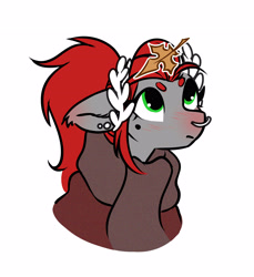 Size: 2795x3051 | Tagged: safe, artist:opalacorn, imported from derpibooru, oc, oc only, oc:void, pegasus, pony, autumn, blushing, bust, clothes, ear blush, ear piercing, earring, falling leaves, female, floppy ears, jewelry, laurel wreath, leaf, leaves, looking up, mare, mole, nose blush, nose piercing, nose ring, piercing, scarf, solo