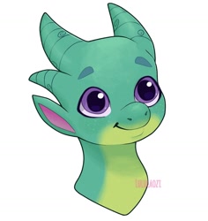 Size: 1740x1840 | Tagged: safe, artist:lululaozi, imported from derpibooru, dragon, baby, baby dragon, bust, g5, portrait, signature, simple background, smiling, solo, sparky sparkeroni, white background