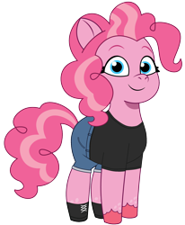 Size: 1402x1700 | Tagged: safe, artist:edy_january, artist:prixy05, edit, editor:edy january, imported from derpibooru, vector edit, earth pony, pony, clothes, denim, denim shorts, g4 to g5, g5, gen alpha, generation leap, jeans, looking at you, my little pony: tell your tale, pants, shirt, shoes, shorts, sigma, simple background, solo, t-shirt, transparent background, vector, vulgar description