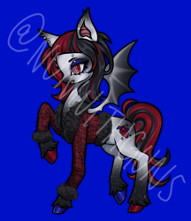 Size: 1726x2000 | Tagged: safe, artist:nunwithguns, imported from derpibooru, oc, bat pony, aesthetic, blue, blue background, commission, goth, red, simple background