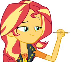 Size: 3431x3000 | Tagged: safe, artist:cloudy glow, imported from derpibooru, sunset shimmer, human, equestria girls, equestria girls series, the finals countdown, female, my little pony equestria girls: better together, pencil, simple background, solo, transparent background, vector