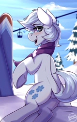 Size: 1750x2750 | Tagged: safe, artist:shadowreindeer, imported from derpibooru, double diamond, pony, remake, snow, solo, winter