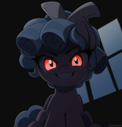 Size: 2056x2145 | Tagged: safe, artist:marshmallowfluff, imported from derpibooru, cozy glow, pegasus, pony, female, filly, foal, glowing, glowing eyes, horror, looking at you, red eyes, solo