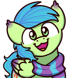 Size: 1000x1000 | Tagged: safe, artist:sugar morning, imported from derpibooru, oc, oc only, oc:emerald sprint, pegasus, pony, clothes, folded wings, green eyes, male, scarf, simple background, solo, stallion, sugar morning's smiling ponies, transparent background, wings