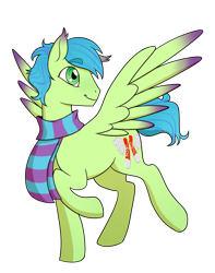 Size: 2480x3153 | Tagged: safe, artist:chippocat, imported from derpibooru, oc, oc only, oc:emerald sprint, pegasus, pony, clothes, cutie mark, green eyes, male, scarf, simple background, solo, spread wings, stallion, transparent background, wings