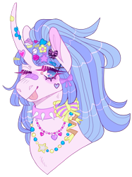 Size: 1657x2220 | Tagged: safe, artist:sleepy-nova, imported from derpibooru, oc, oc:showstopper, pony, unicorn, bust, choker, female, horn, mare, one eye closed, portrait, simple background, solo, spiked choker, tongue out, transparent background, wink